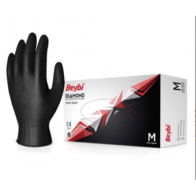Beybi Diamond Pudrasız Siyah Nitril Eldiven L (Paket)