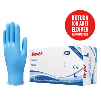 Beybi Pudrasız Nitril Muayene Eldiveni 100´lü Mavi
