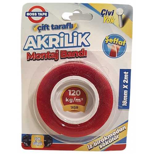 Boss Tape Akrilik Bant 1MM Şeffaf 18MMX2MT bt-01001