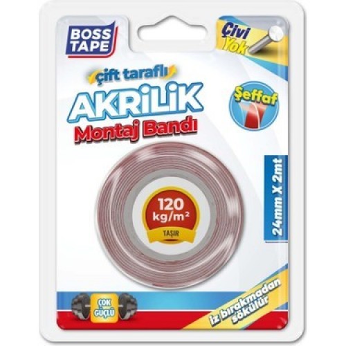 Boss Tape Akrilik Bant 1MM Şeffaf 24MMX2MT bt-01003