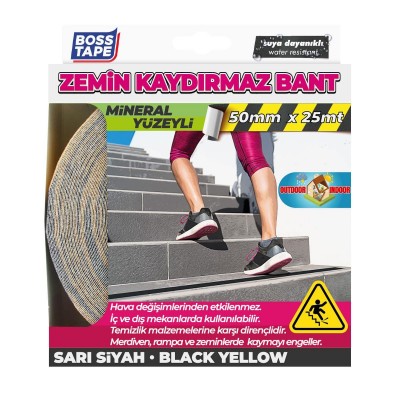Boss Tape Kaydırmaz Bant Sarı Siyah 50X25MT